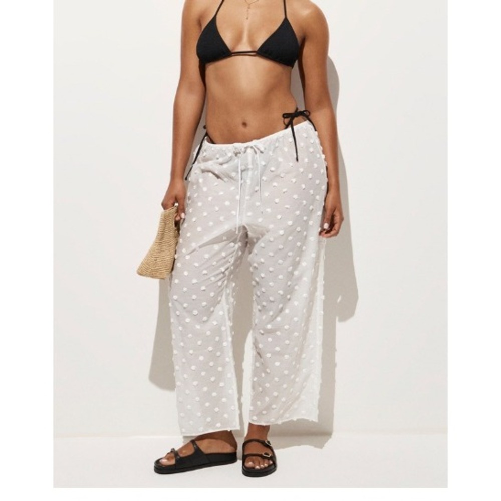 J.Crew Womens White Swiss Dot Wide Leg Crop Beach Pants CI283 Size L NEW